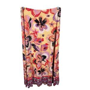 Bisou Bisou Women's Size Large Colorful Festive Beach Tropical Island Maxi Skirt